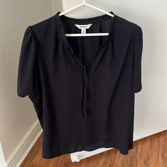 Nine West Tie Front Top Blouse Flutter Sleeve Black Size XXL - Picture 2 of 7